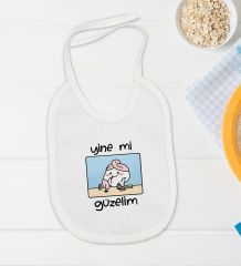 BK Kids Yine Mi Güzelim Tasarımlı Beyaz Bebek Body Zıbın ve Mama Önlüğü Hediye Seti-1