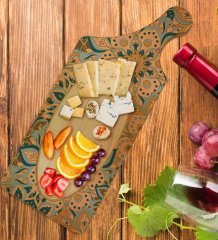 BK Gift Retro Motif Tasarımlı Dikdörtgen Şeklinde Doğal Ahşap Servis ve Sunum Tabağı Model 11