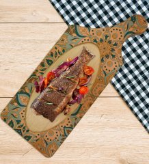 BK Gift Retro Motif Tasarımlı Dikdörtgen Şeklinde Doğal Ahşap Servis ve Sunum Tabağı Model 11