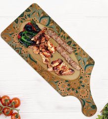 BK Gift Retro Motif Tasarımlı Dikdörtgen Şeklinde Doğal Ahşap Servis ve Sunum Tabağı Model 11