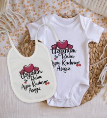 BK Kids Aynı Kadına Aşığız Tasarımlı Bebek Body Zıbın ve Mama Önlüğü Hediye Seti - Model 2