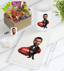 Kişiye Özel Bay Patron Karikatürlü Nostaljik Lezzetler Defter Kalem Kupa Hediye Seti