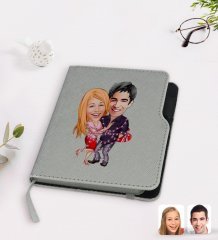 Kişiye Özel Sevgililer Karikatürlü Gri Termo Deri Defter-2