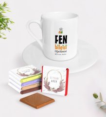 Kişiye Özel Fen Bilgisi Öğretmeni Türk Kahvesi Fincanı ve Çikolata Hediye Seti