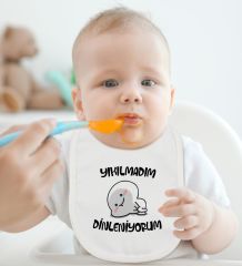 BK Kids Yıkılmadım Dinleniyorum Tasarımlı Beyaz Bebek Body Zıbın ve Mama Önlüğü Hediye Seti-1
