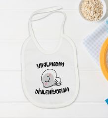 BK Kids Yıkılmadım Dinleniyorum Tasarımlı Beyaz Bebek Body Zıbın ve Mama Önlüğü Hediye Seti-1