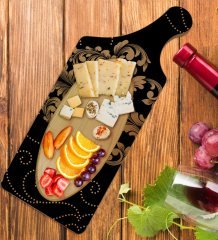 BK Gift Retro Motif Tasarımlı Dikdörtgen Şeklinde Doğal Ahşap Servis ve Sunum Tabağı Model 10