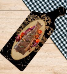 BK Gift Retro Motif Tasarımlı Dikdörtgen Şeklinde Doğal Ahşap Servis ve Sunum Tabağı Model 10