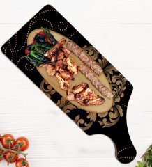 BK Gift Retro Motif Tasarımlı Dikdörtgen Şeklinde Doğal Ahşap Servis ve Sunum Tabağı Model 10