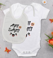 BK Kids Aynı Dayısı Tasarımlı Bebek Body Zıbın ve Mama Önlüğü Hediye Seti - Model 1
