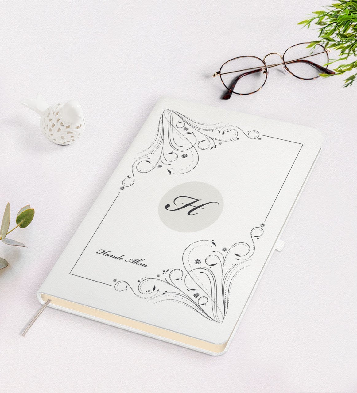 Kişiye Özel Baş Harf İsim Tasarımlı Beyaz Defter-1