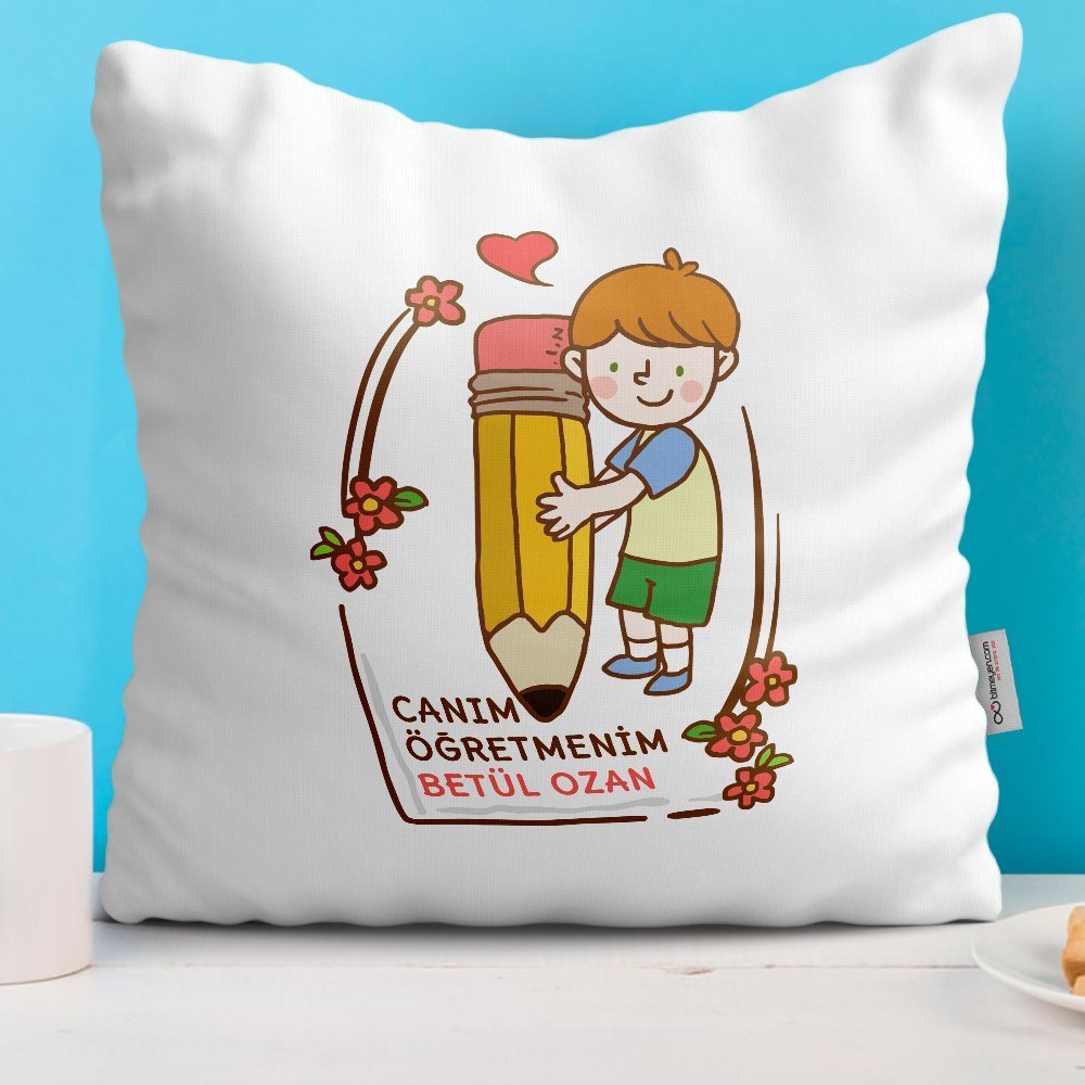 Kişiye Özel Canım Öğretmenim Tasarımlı Beyaz Yastık - 1