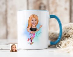 Bk Gift Kişiye Özel Kadın Koşucu Karikatürlü Mavi Kupa Bardak-2, Sevgiliye Hediye, Arkadaşa Hediye