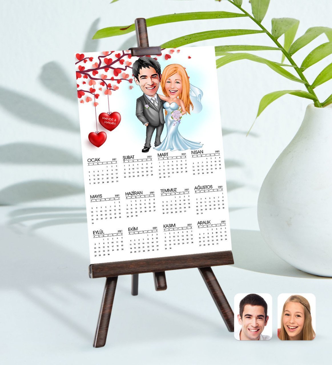 BK Gift Kişiye Özel 15x21 cm Fotoğraf Kartlı Evleniyoruz Karikatürlü Şövaleli 2023 Takvim -5