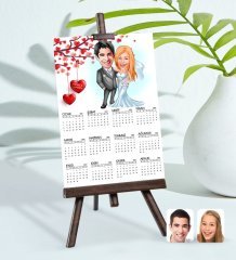 BK Gift Kişiye Özel 15x21 cm Fotoğraf Kartlı Evleniyoruz Karikatürlü Şövaleli 2023 Takvim -5