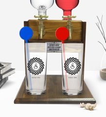 Kişiye Özel Renkli Baskılı İsimli İkili Vodka Bardağı ve Çift Musluklu Doğal Ahşap Vodka Standı-116