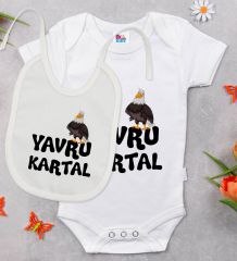 BK Kids Yavru Kartal Tasarımlı Beyaz Bebek Body Zıbın ve Mama Önlüğü Hediye Seti-1