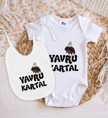 BK Kids Yavru Kartal Tasarımlı Beyaz Bebek Body Zıbın ve Mama Önlüğü Hediye Seti-1