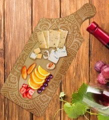 BK Gift Retro Motif Tasarımlı Dikdörtgen Şeklinde Doğal Ahşap Servis ve Sunum Tabağı Model 9