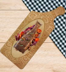 BK Gift Retro Motif Tasarımlı Dikdörtgen Şeklinde Doğal Ahşap Servis ve Sunum Tabağı Model 9