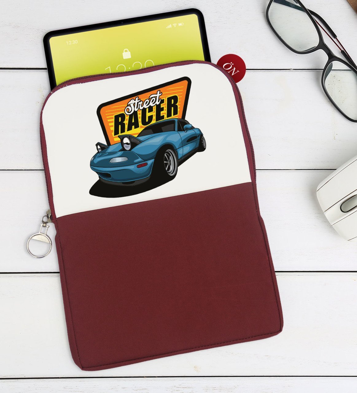 BK Gift Street Racer Tasarımlı Taşınabilir Koruyucu Tablet Kılıfı & Organizer Çanta - Bordo-1