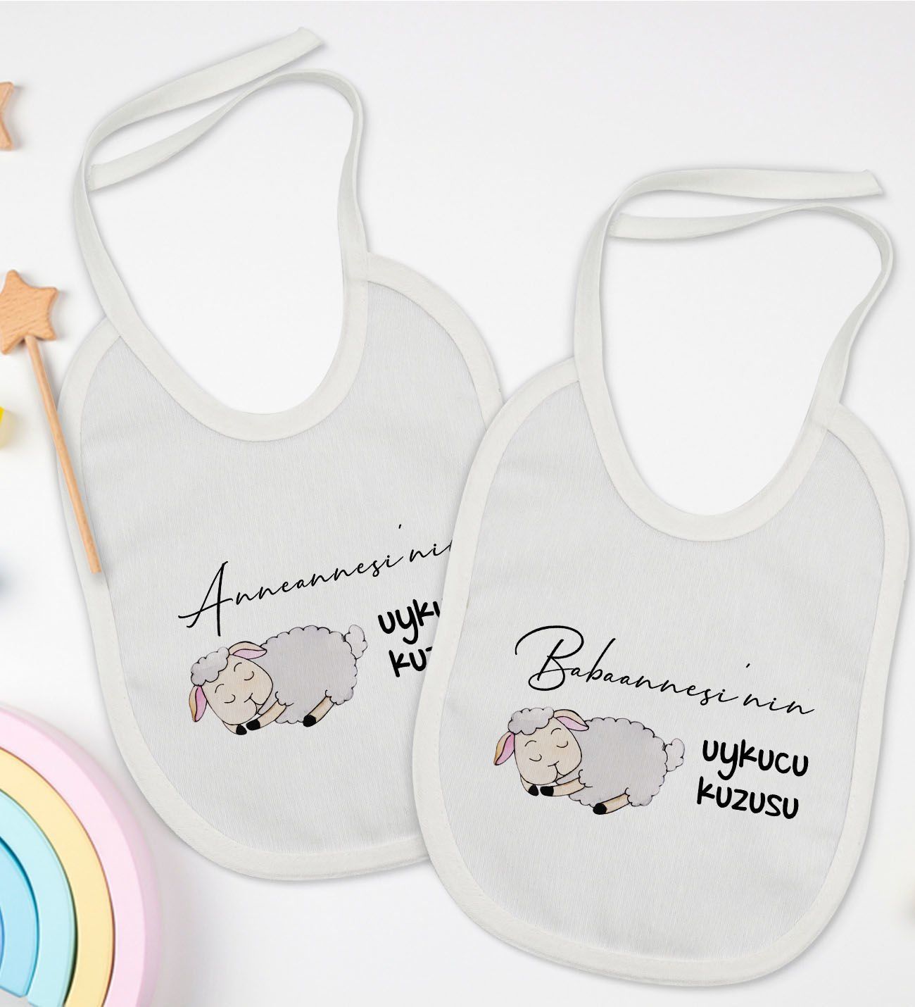 BK Kids Anneanne ve Babaanne Tasarımlı 2’li Beyaz Mama Önlüğü-1