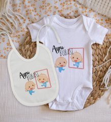 BK Kids Aynı Bubası Tasarımlı Bebek Body Zıbın ve Mama Önlüğü Hediye Seti - Model 1