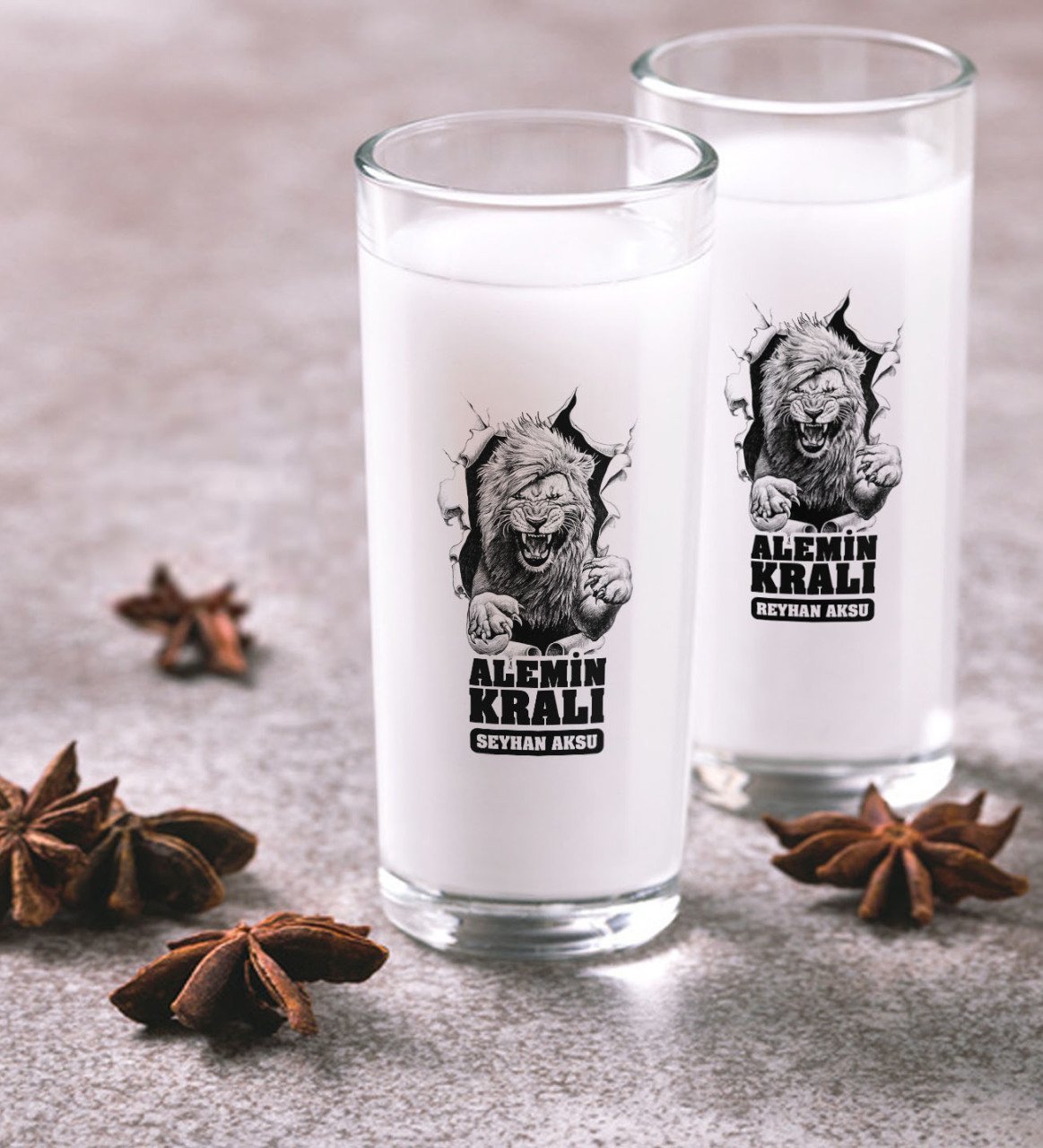 Kişiye Özel Renkli Baskılı Alemin Kralı İkili Rakı Bardağı Seti-1