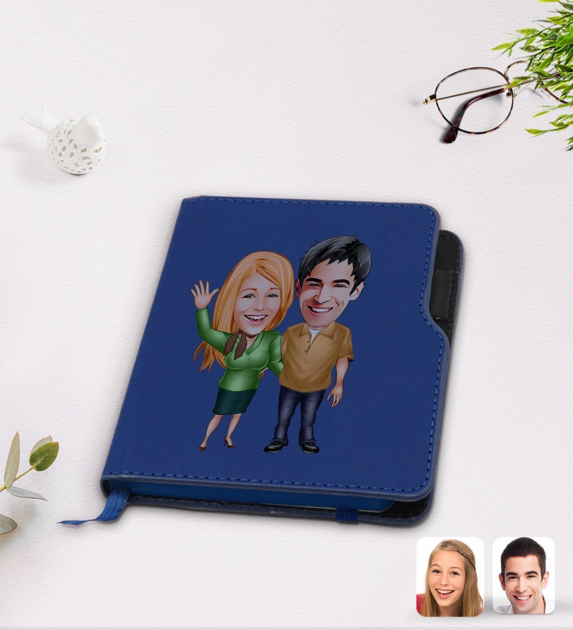 Kişiye Özel Sevgililer Karikatürlü Lacivert Termo Deri Defter-110