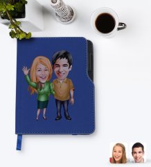 Kişiye Özel Sevgililer Karikatürlü Lacivert Termo Deri Defter-110