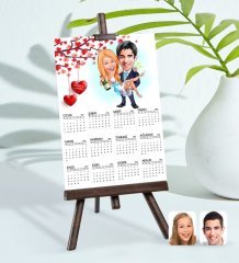 BK Gift Kişiye Özel 15x21 cm Fotoğraf Kartlı Evleniyoruz Karikatürlü Şövaleli 2023 Takvim -4