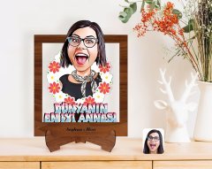 Kişiye Özel Anneler Günü Temalı Dünyanın En İyi Annesi Karikatürlü Ahşap Standlı 3D Biblo-1