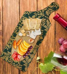 BK Gift Retro Motif Tasarımlı Dikdörtgen Şeklinde Doğal Ahşap Servis ve Sunum Tabağı Model 8