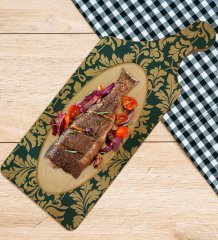 BK Gift Retro Motif Tasarımlı Dikdörtgen Şeklinde Doğal Ahşap Servis ve Sunum Tabağı Model 8
