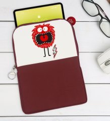 BK Gift Sevimli Canavar Tasarımlı Taşınabilir Koruyucu Tablet Kılıfı & Organizer Çanta - Bordo-1
