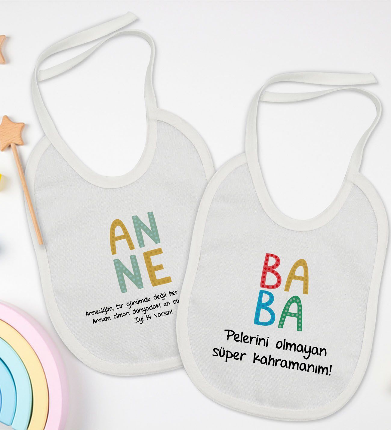 BK Kids Anne ve Baba Tasarımlı 2’li Beyaz Mama Önlüğü-4