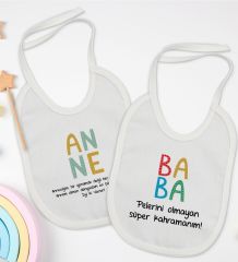 BK Kids Anne ve Baba Tasarımlı 2’li Beyaz Mama Önlüğü-4