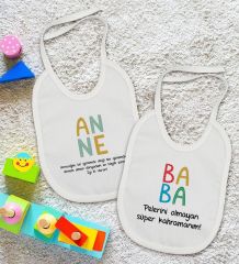 BK Kids Anne ve Baba Tasarımlı 2’li Beyaz Mama Önlüğü-4