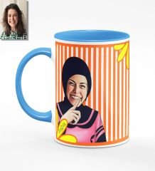 Kişiye Özel Türbanlı Karikatürlü Mavi Kupa Bardak 41m727