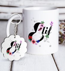 Kişiye Özel Harfli Beyaz Kupa ve Anahtarlık Hediye Seti-3
