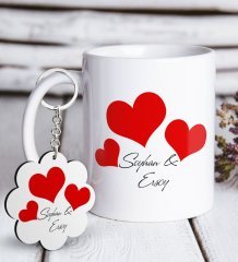 Kişiye Özel Sevgililer Günü Beyaz Kupa ve Anahtarlık Hediye Seti-82