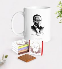 Kişiye Özel Atatürk Temalı Beyaz Kupa ve Çikolata Hediye Seti-14
