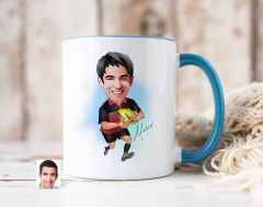 Bk Gift Kişiye Özel Amerikan Futbolcusu Karikatürlü Mavi Kupa Bardak-14, Sevgiliye Hediye, Arkadaşa Hediye