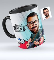 Kişiye Özel Bay Gitarist Karikatürlü Siyah Kupa Bardak - 1