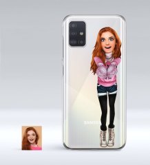 Kişiye Özel Kadın Animasyon Karikatürlü Samsung Galaxy A51 İnce Şeffaf Silikon Telefon Kapağı-1