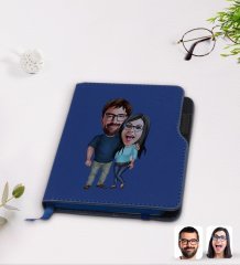 Kişiye Özel Sevgililer Karikatürlü Lacivert Termo Deri Defter-109
