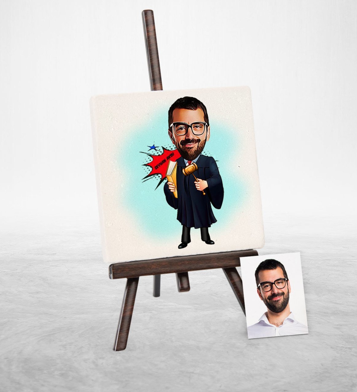 Kişiye Özel Hakim Karikatür Şovaleli Doğal Taş - 1
