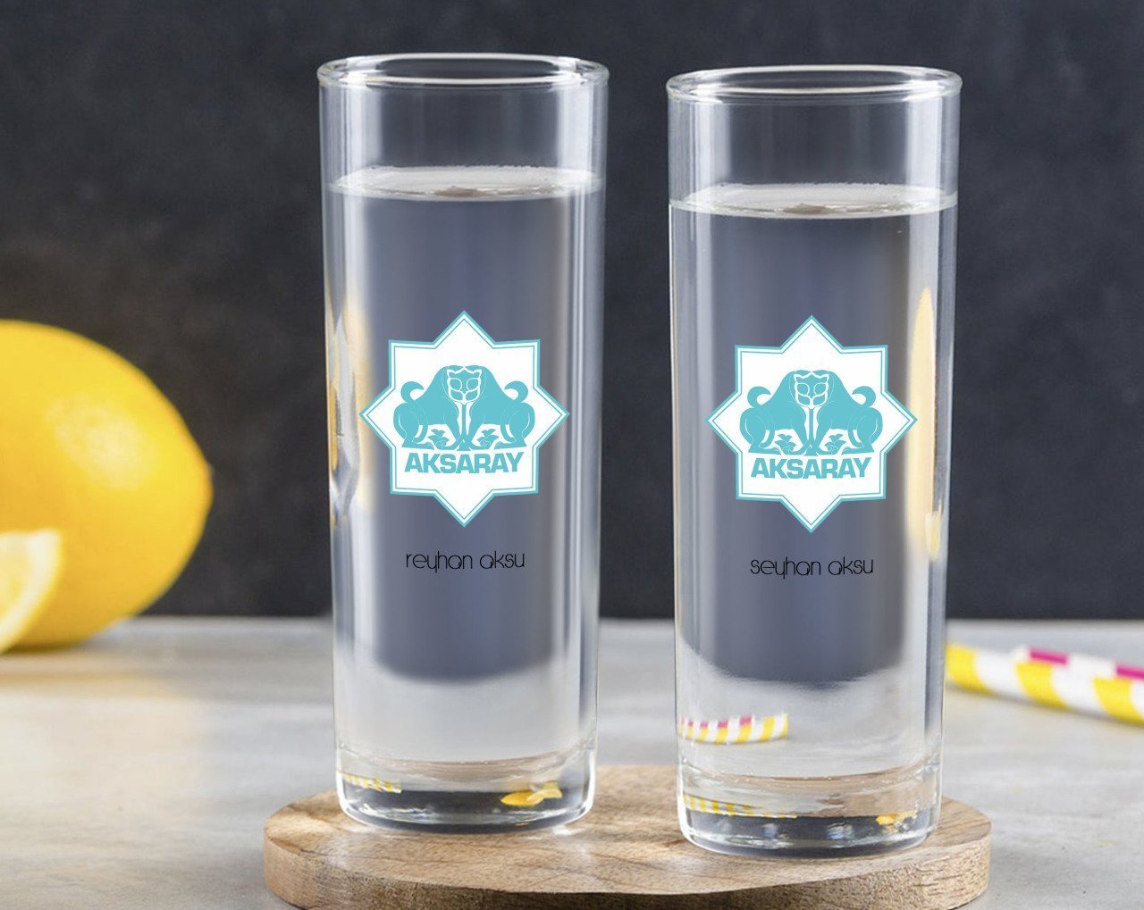 Kişiye Özel Renkli Baskılı Aksaray Tasarımlı Turistik İkili Vodka Bardağı-1