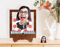 Kişiye Özel Anneler Günü Temalı Dünya Güzeli Karikatürlü Ahşap Standlı 3D Biblo-1