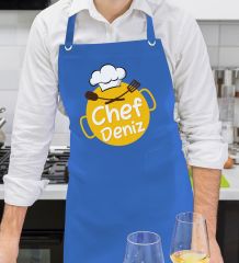BK Gift Kişiye Özel İsimli Chef Tasarımlı Profesyonel Saks Mavi Mutfak Önlüğü, Aşçı Önlüğü, Şef Önlüğü, Arkadaşa Hediye-3